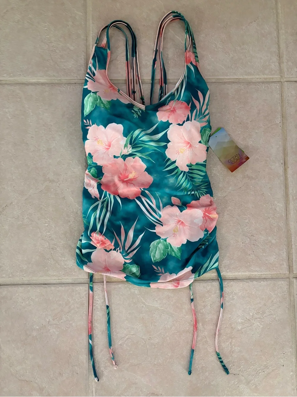 NWT Belk Women’s Floral Ruched Tankini Swim Top - Size 1X